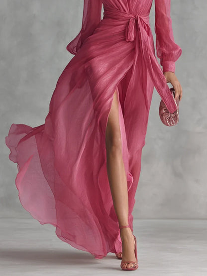 Robe longue Gloria en mousseline à col en V