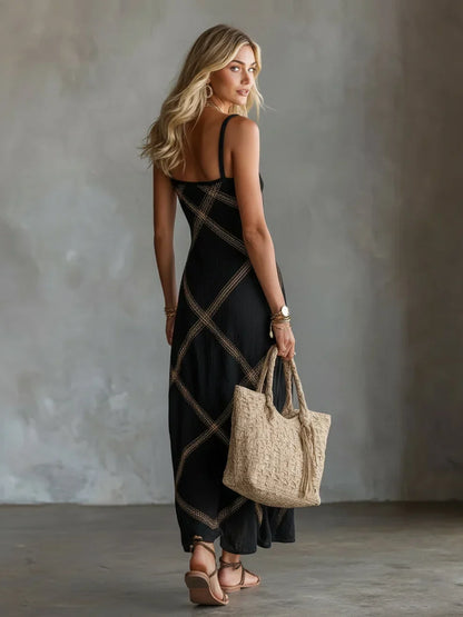 Robe longue géométrique Melisa à encolure carrée