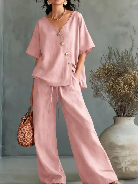 Ensemble Celia avec col en V et boutons