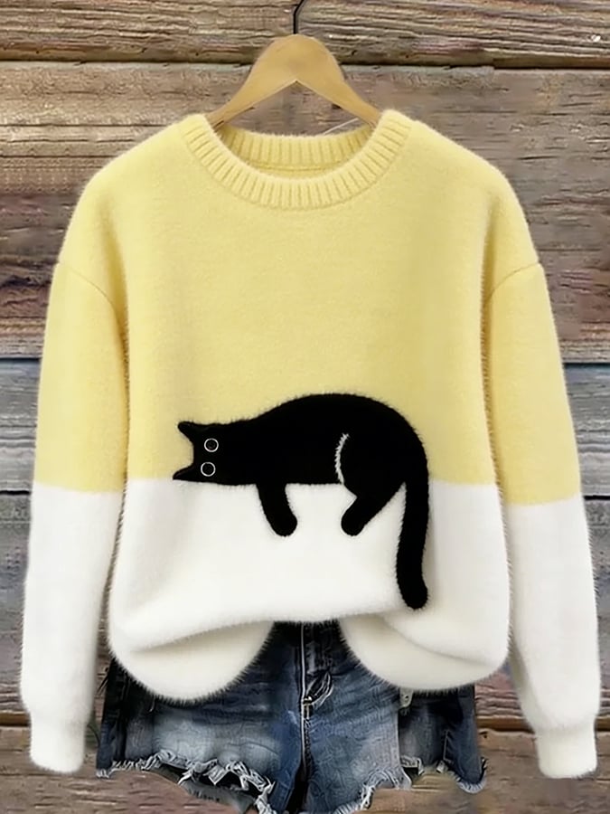 Cristine | Pull oversize élégant orné d’un chat