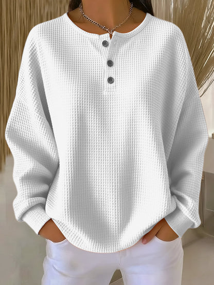 Mirabel™ | Sudadera de punto waffle cálida con cuello Henley