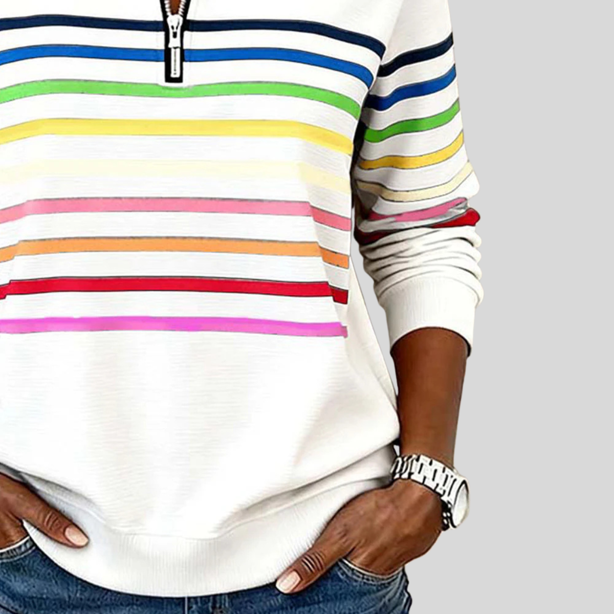 Paige™ | Sweat-shirt coloré à rayures avec fermeture zippée 1/4