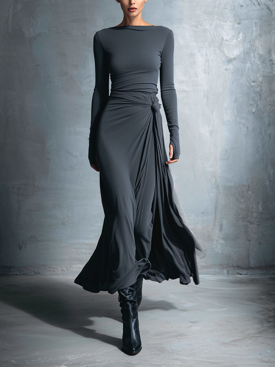 Naomie | Robe longue avec nœud en soie