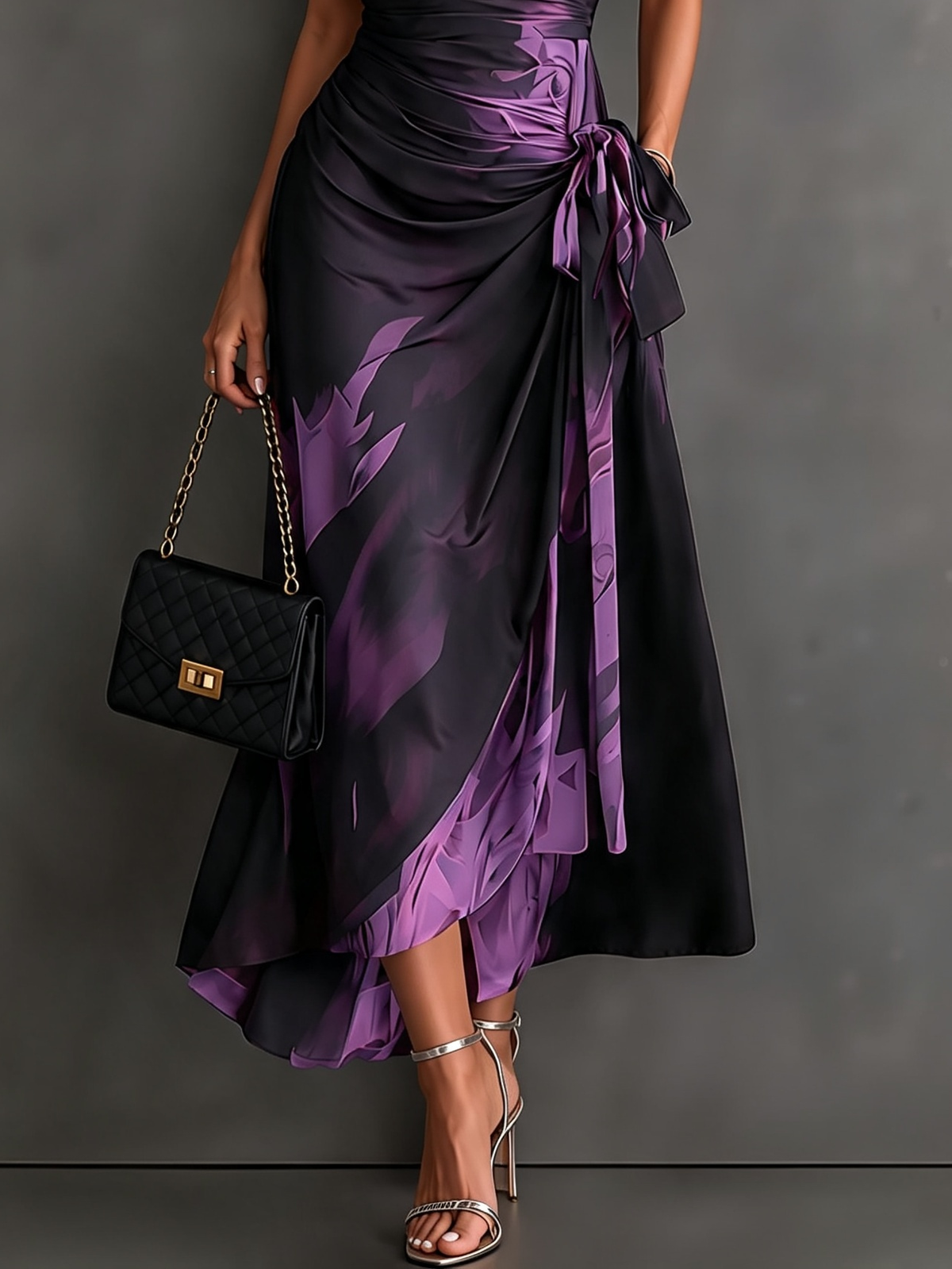Elisa | Robe midi portefeuille à imprimé abstrait, violet