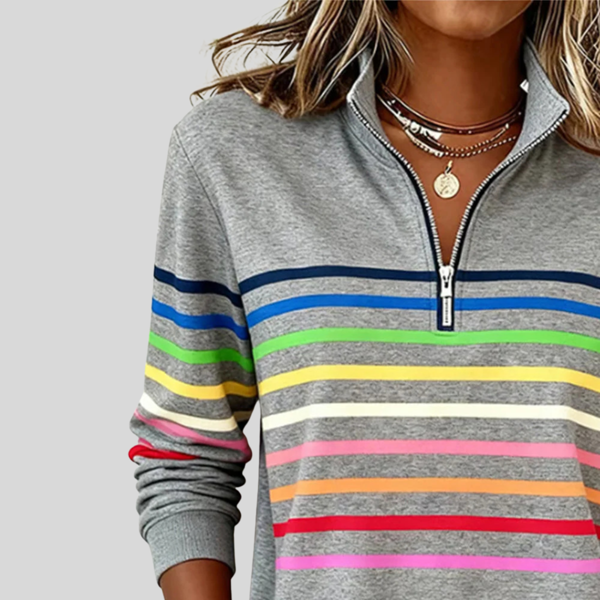 Paige™ | Sweat-shirt coloré à rayures avec fermeture zippée 1/4