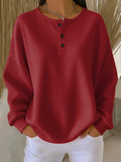 Mirabel™ | Sudadera de punto waffle cálida con cuello Henley