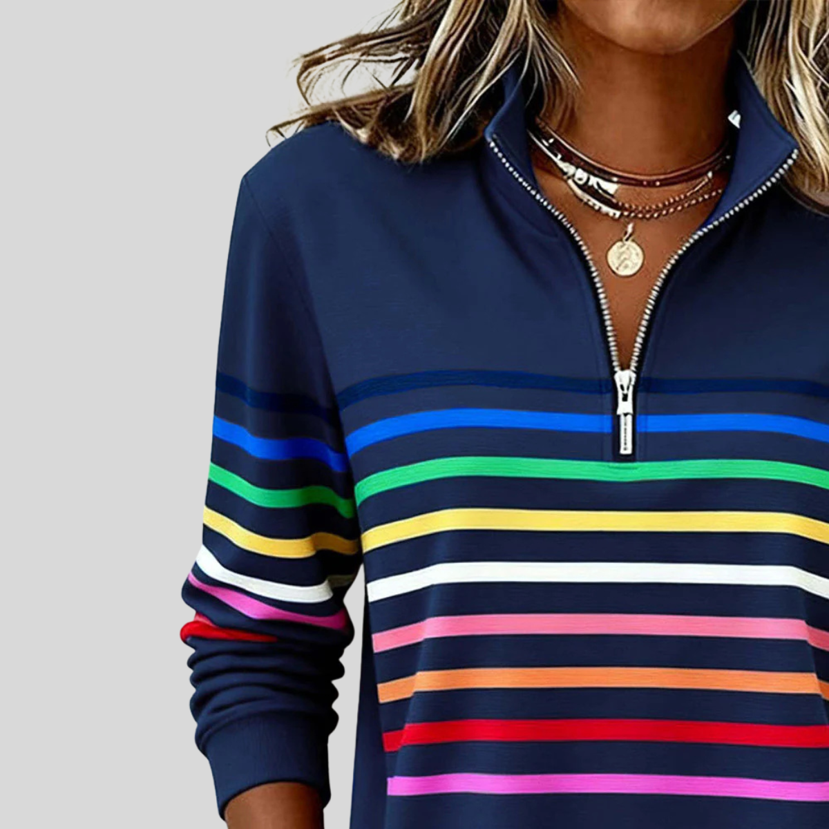 Paige™ | Sweat-shirt coloré à rayures avec fermeture zippée 1/4