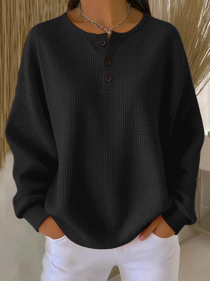 Mirabel™ | Sudadera de punto waffle cálida con cuello Henley