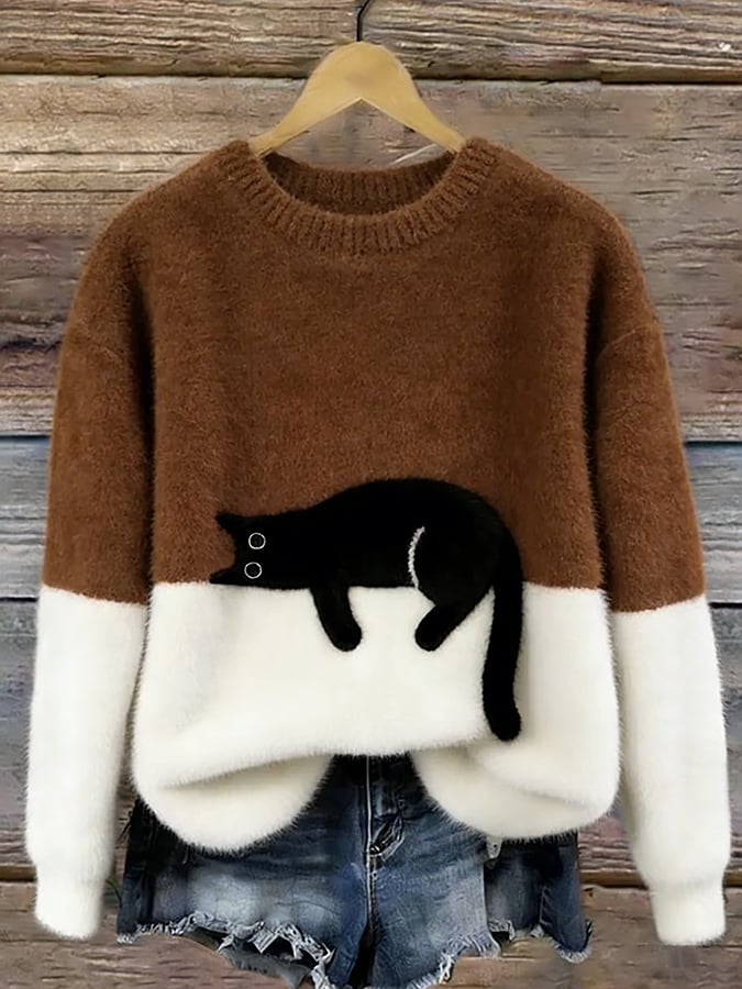 Cristine | Pull oversize élégant orné d’un chat