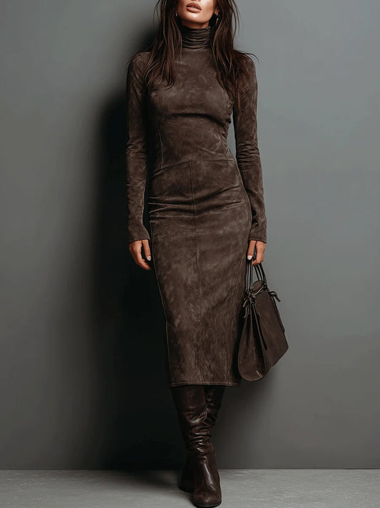 Lorène | Robe midi longue marron