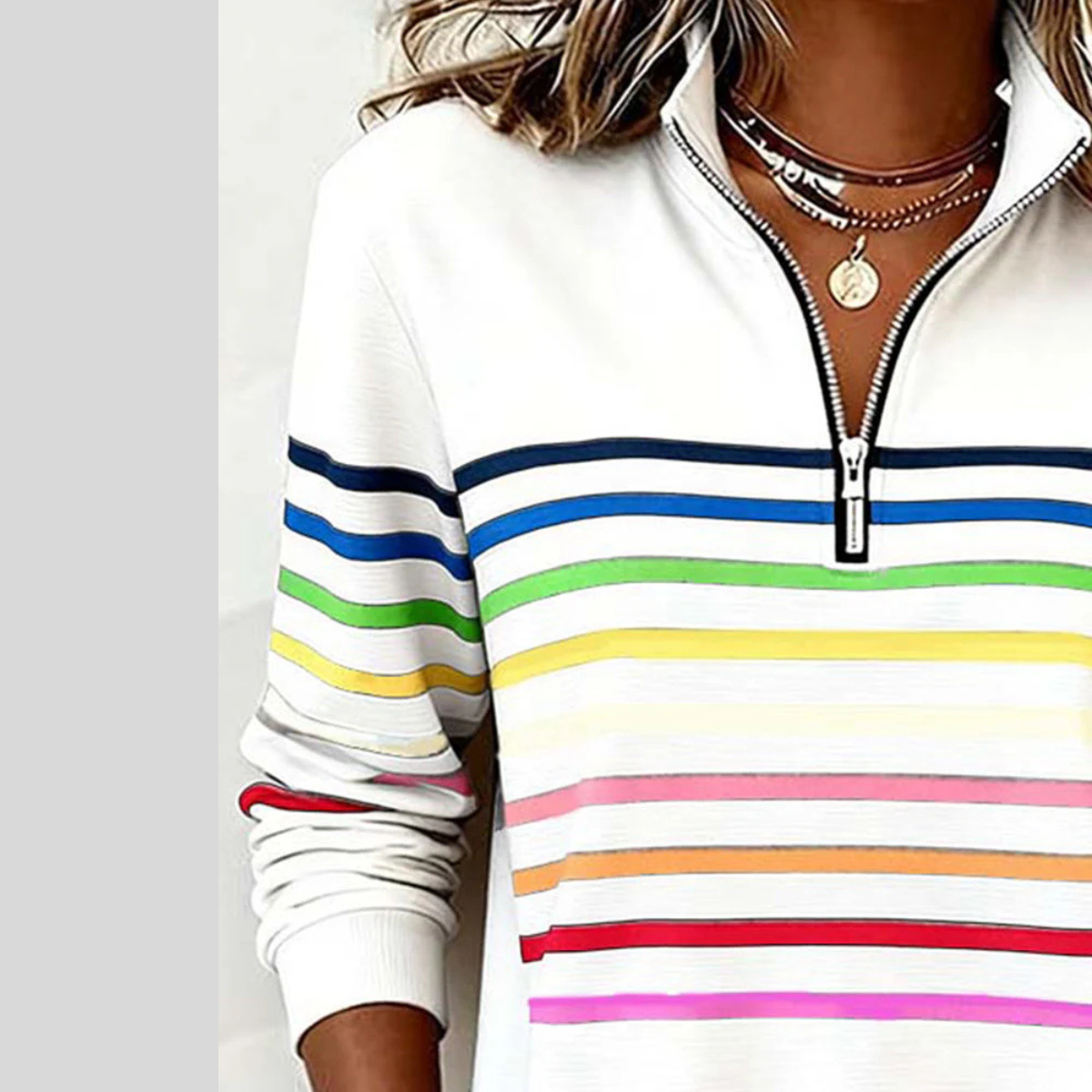 Paige™ | Sweat-shirt coloré à rayures avec fermeture zippée 1/4