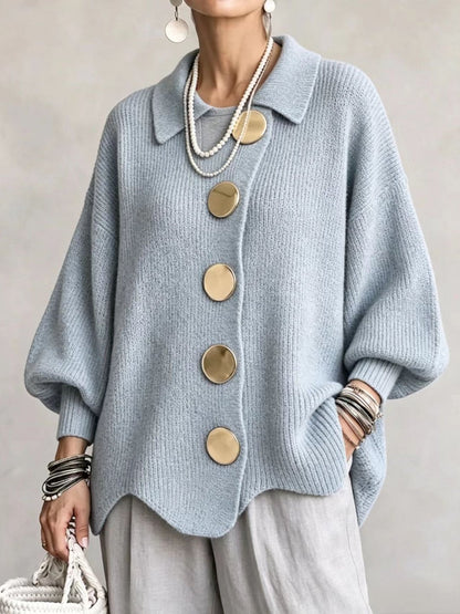 Stefanie | Cardigan oversize à col avec gros boutons métalliques