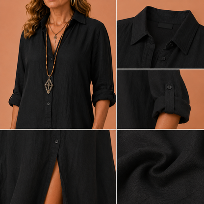 MYKONOS™ | Vestido Camisero Maxi de Lino con Botones