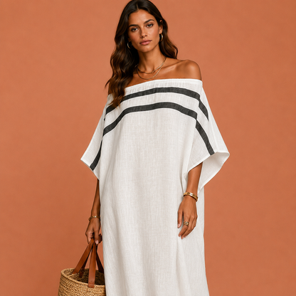 FORMENTERA™ | Vestido Kaftán de Hombros Descubiertos y Manga Murciélago