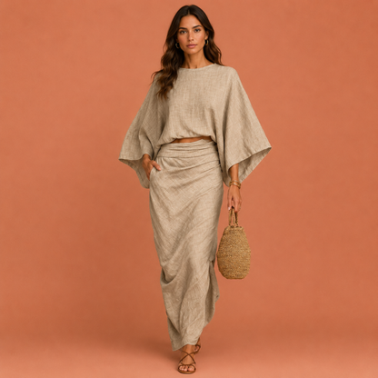 TOSCANA™ | Conjunto de Dos Piezas Top Kimono y Falda Larga