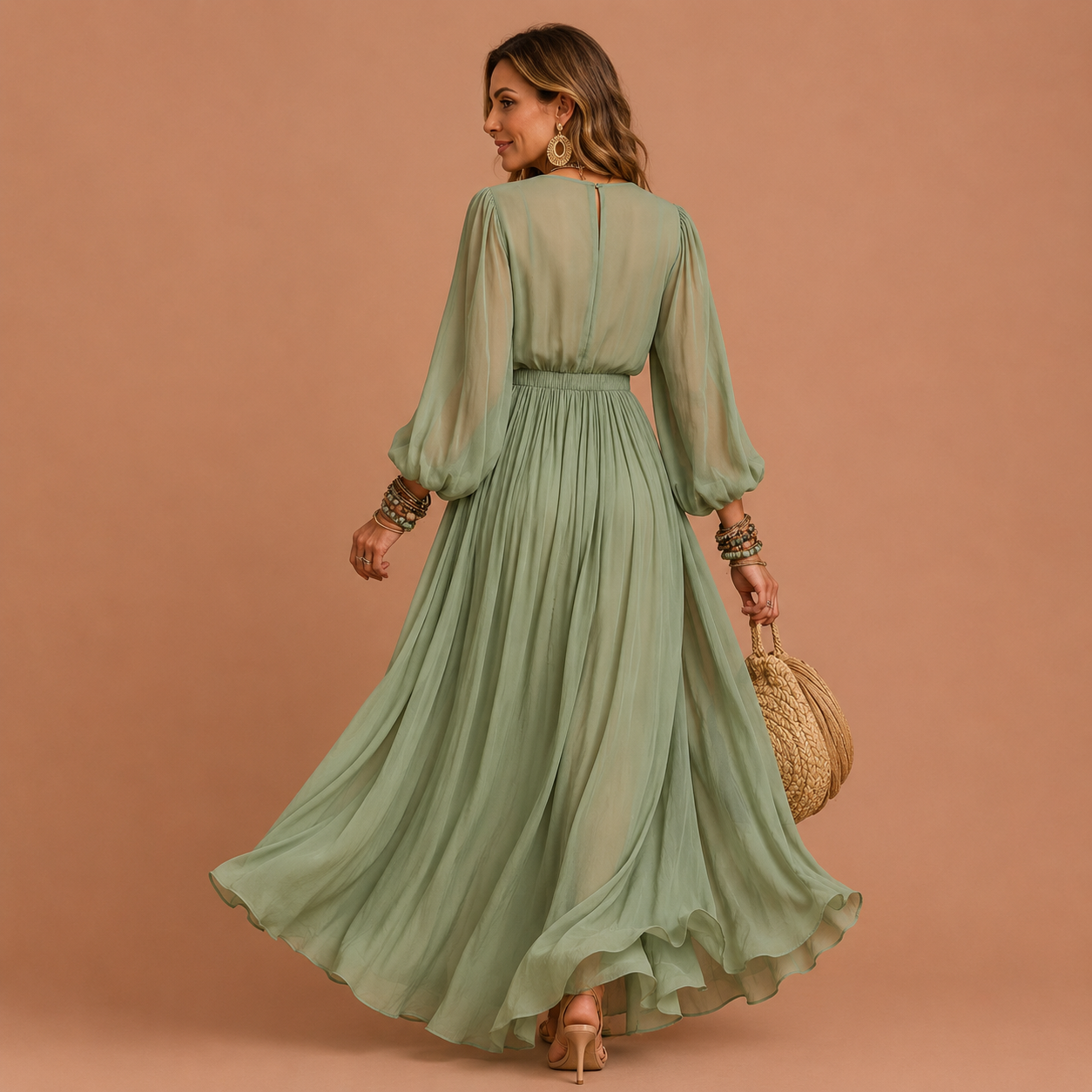 SALVIA™ | Vestido Bohemio de Manga Globo con Bordado Floral