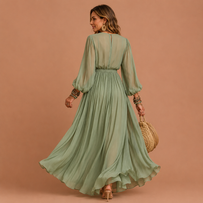 SALVIA™ | Vestido Bohemio de Manga Globo con Bordado Floral