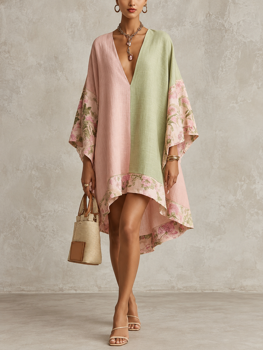 Robe bohème fleurie Jimena avec manches chauve-souris et col en V