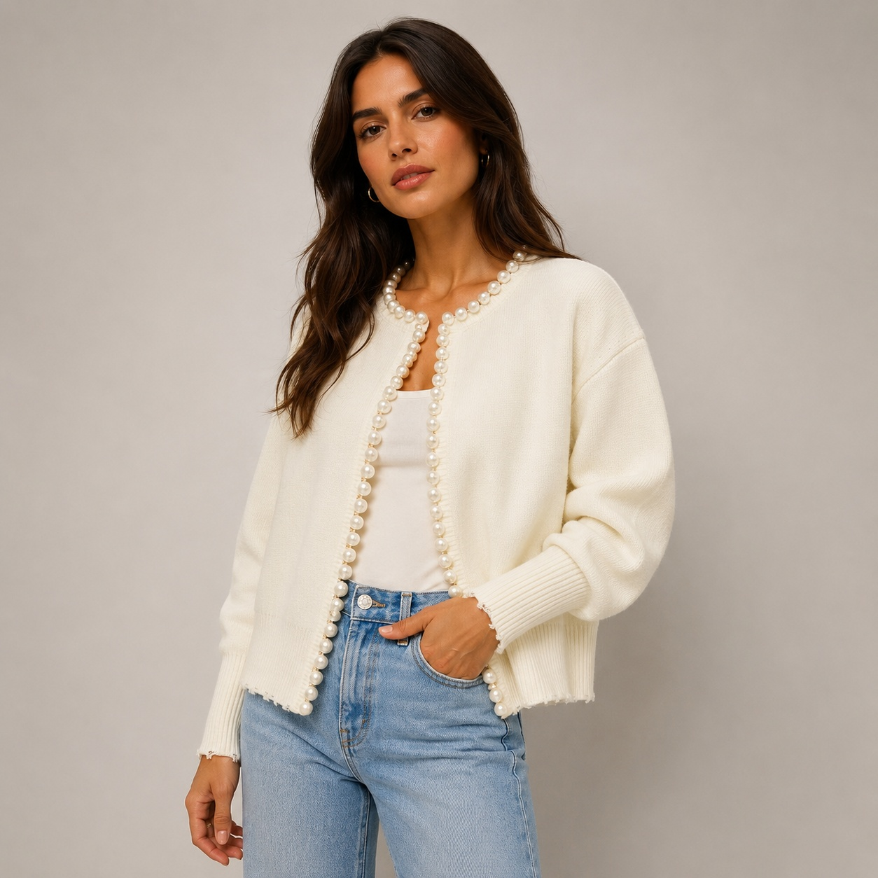 Aveline™ | Cárdigan elegante con detalles de perla
