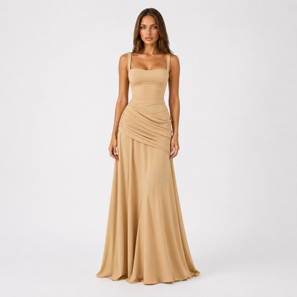 CITRINA™ | Vestido Largo con Escote Cuadrado Fruncido