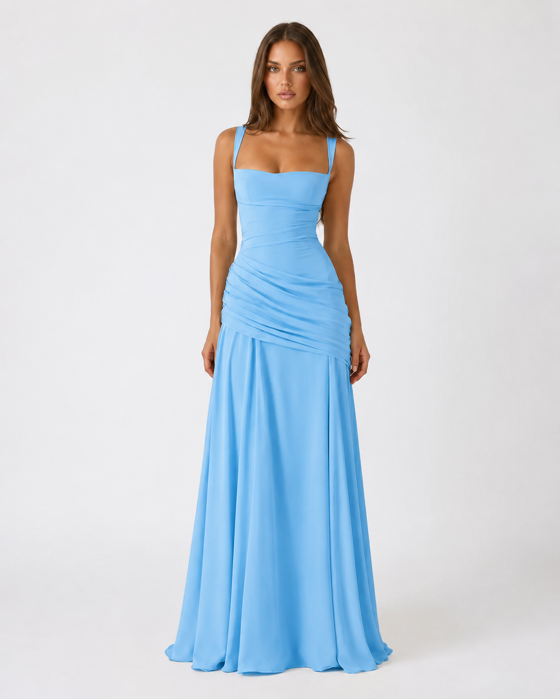 CITRINA™ | Vestido Largo con Escote Cuadrado Fruncido