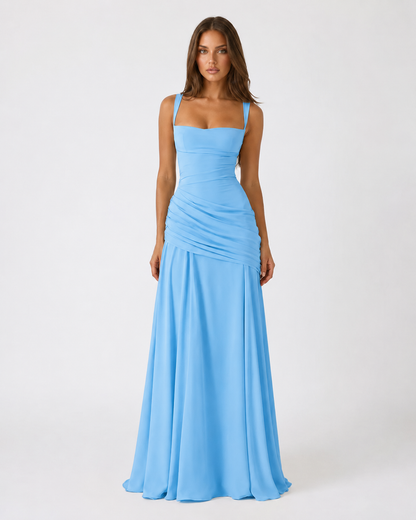 CITRINA™ | Vestido Largo con Escote Cuadrado Fruncido