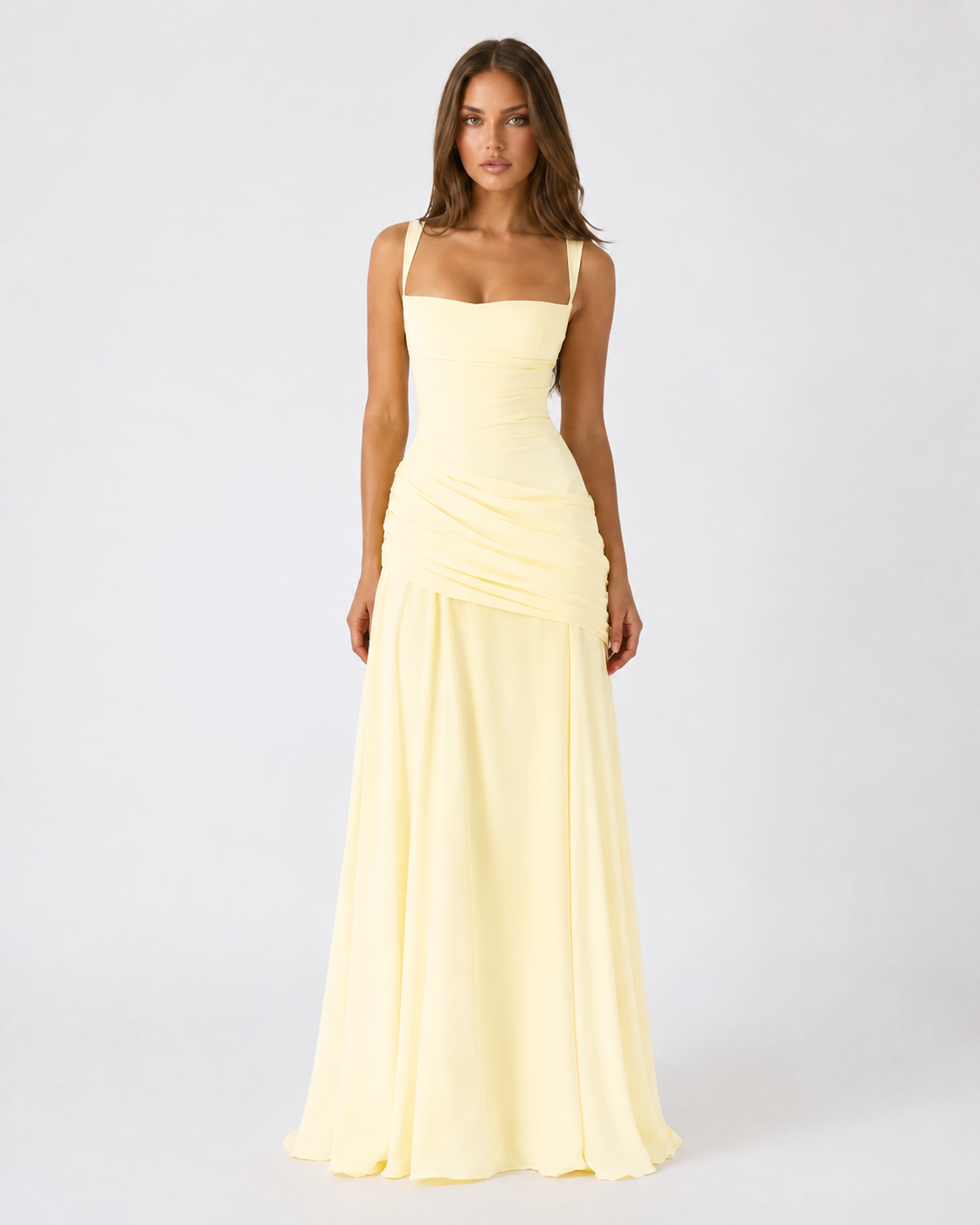 CITRINA™ | Vestido Largo con Escote Cuadrado Fruncido