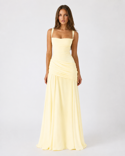 CITRINA™ | Vestido Largo con Escote Cuadrado Fruncido