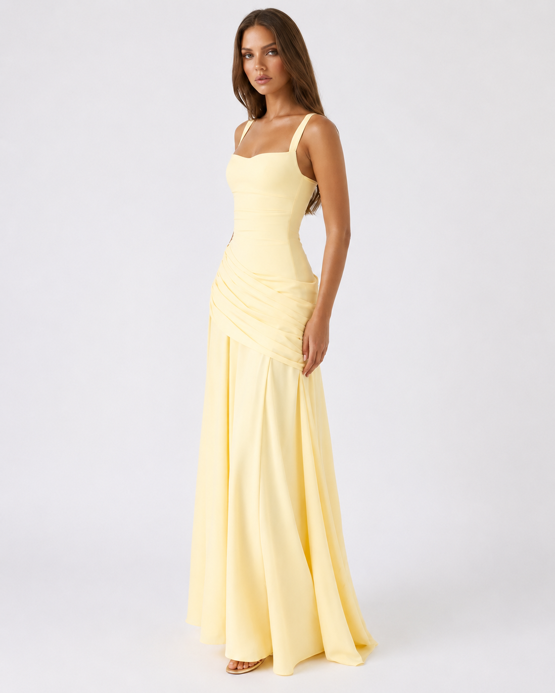 CITRINA™ | Vestido Largo con Escote Cuadrado Fruncido
