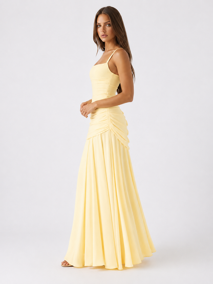 CITRINA™ | Vestido Largo con Escote Cuadrado Fruncido