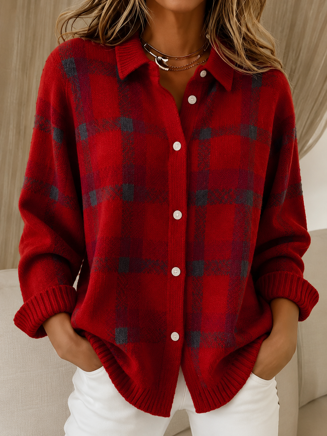 Camille™ | cardigan à carreaux