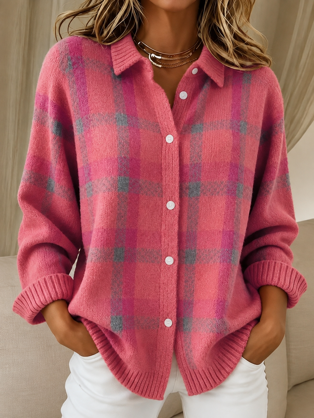 Camille™ | cardigan à carreaux