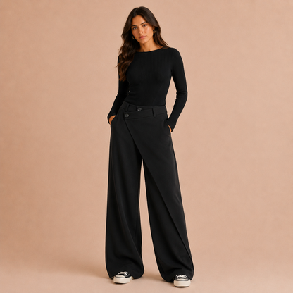 VIREL™ | Pantalones de corte ancho con botones asimétricos