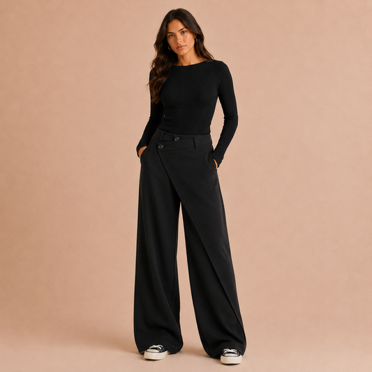 VIREL™ | Pantalones de corte ancho con botones asimétricos