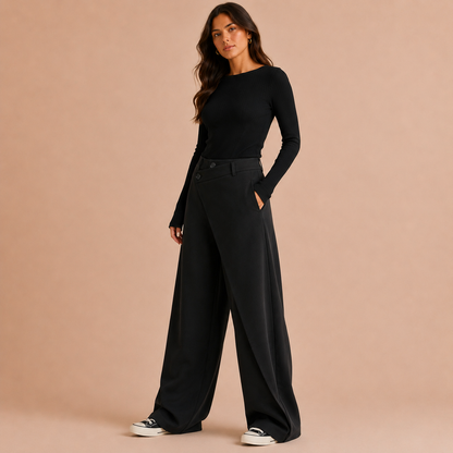 VIREL™ | Pantalones de corte ancho con botones asimétricos