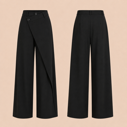 VIREL™ | Pantalones de corte ancho con botones asimétricos