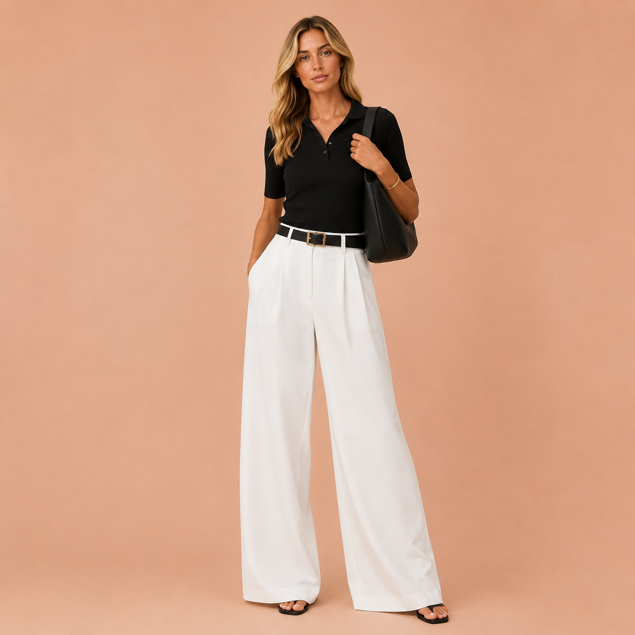 ALMA™ | Pantalones de corte ancho lisos sin cinturón