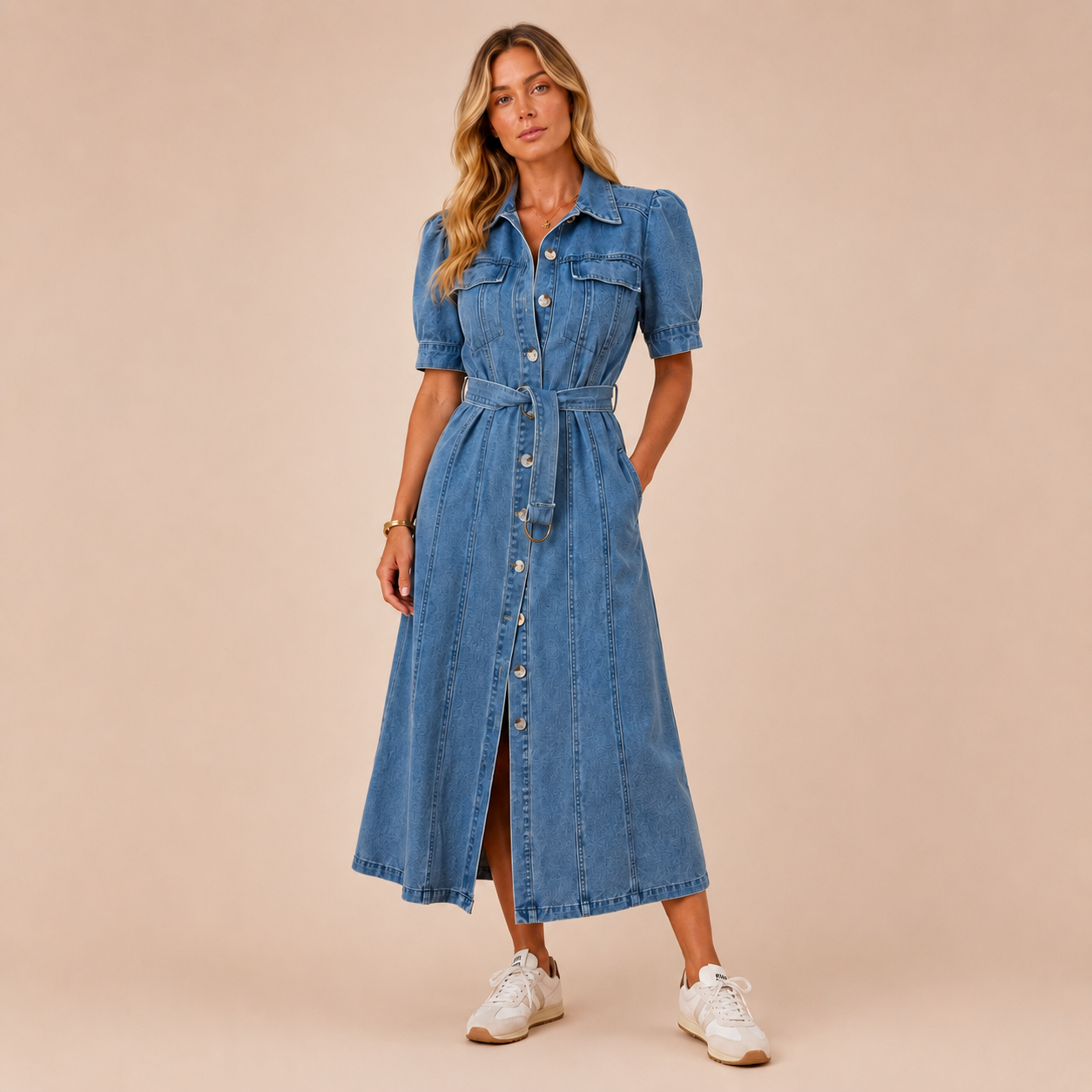 AMELIA™ | Vestido Vaquero Largo con Mangas