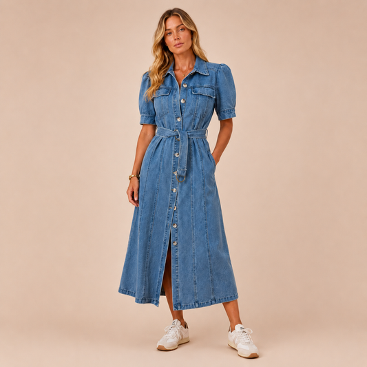 AMELIA™ | Vestido Vaquero Largo con Mangas