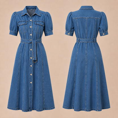AMELIA™ | Vestido Vaquero Largo con Mangas