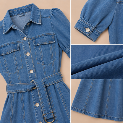 AMELIA™ | Vestido Vaquero Largo con Mangas