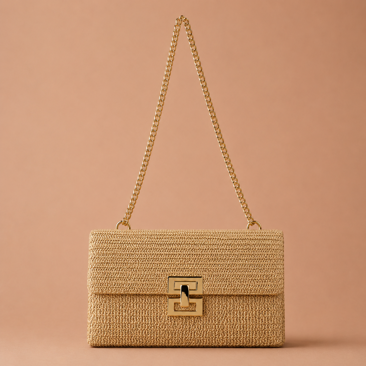 MILOS™ | Bolso Clutch de Rafia con Cadena Dorada