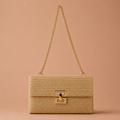 MILOS™ | Bolso Clutch de Rafia con Cadena Dorada