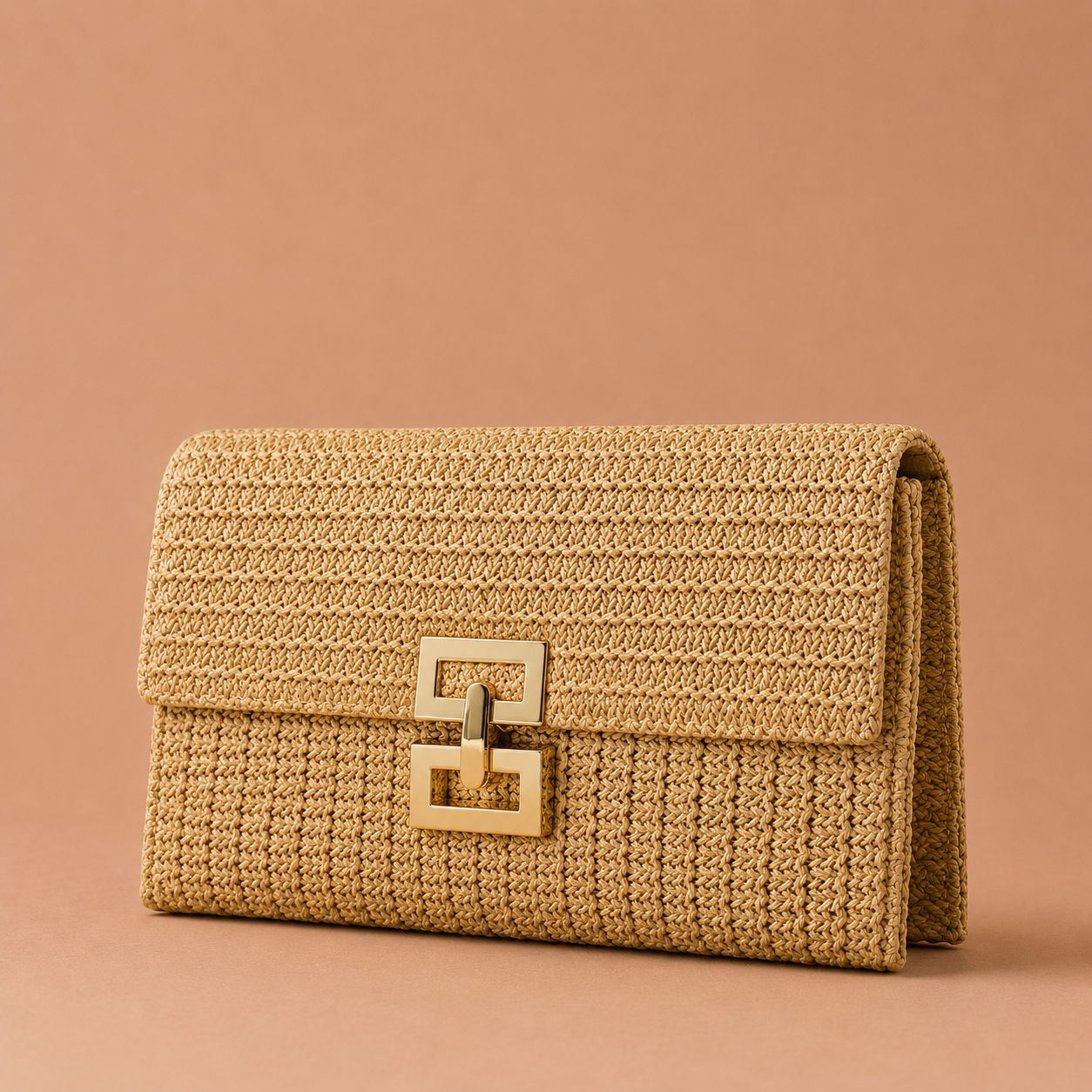 MILOS™ | Bolso Clutch de Rafia con Cadena Dorada