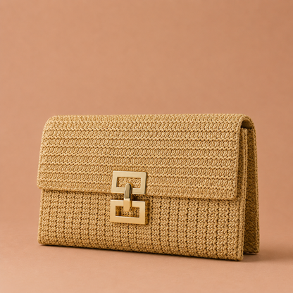 MILOS™ | Bolso Clutch de Rafia con Cadena Dorada