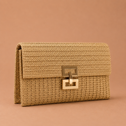 MILOS™ | Bolso Clutch de Rafia con Cadena Dorada