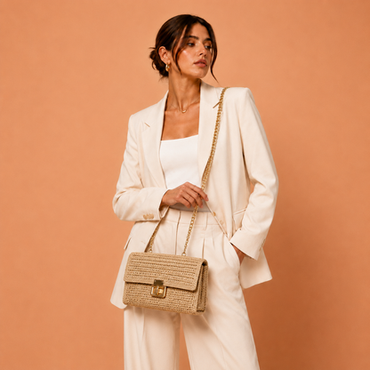MILOS™ | Bolso Clutch de Rafia con Cadena Dorada