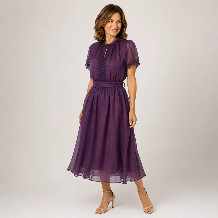 FLAVIA™ | Vestido Midi con Escote Gota y Ribete de Encaje