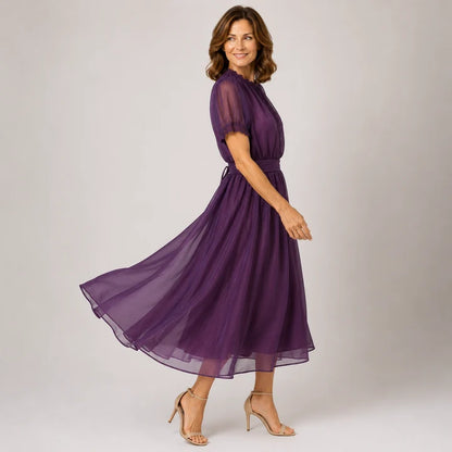 FLAVIA™ | Vestido Midi con Escote Gota y Ribete de Encaje