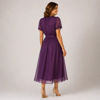 FLAVIA™ | Vestido Midi con Escote Gota y Ribete de Encaje